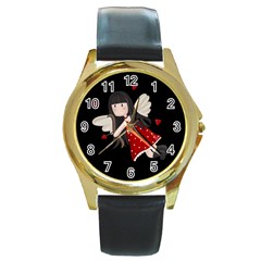 Cupid Girl Round Gold Metal Watch by Valentinaart