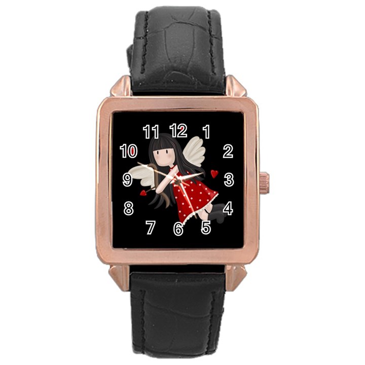 Cupid girl Rose Gold Leather Watch 