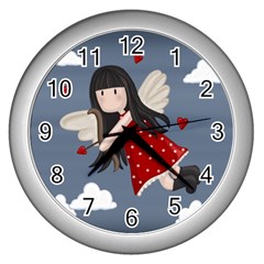 Cupid Girl Wall Clocks (silver)  by Valentinaart