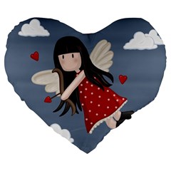 Cupid Girl Large 19  Premium Flano Heart Shape Cushions by Valentinaart