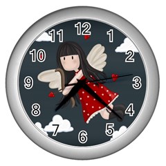 Cupid Girl Wall Clocks (silver)  by Valentinaart