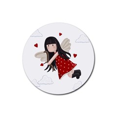 Cupid Girl Rubber Coaster (round)  by Valentinaart