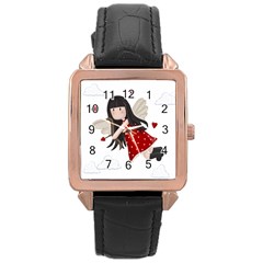 Cupid Girl Rose Gold Leather Watch  by Valentinaart