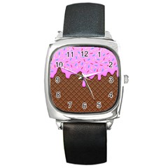 Chocolate And Strawberry Icecream Square Metal Watch by jumpercat