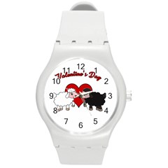 Valentines Day - Sheep  Round Plastic Sport Watch (m)