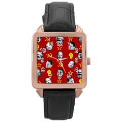 Communist Leaders Rose Gold Leather Watch  by Valentinaart