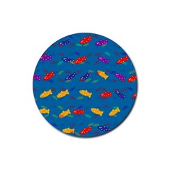 Fish Blue Background Pattern Texture Rubber Coaster (round) 