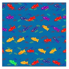 Fish Blue Background Pattern Texture Large Satin Scarf (square) by Nexatart