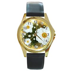 Summer Anemone Sylvestris Round Gold Metal Watch by Nexatart