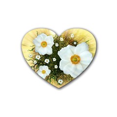 Summer Anemone Sylvestris Rubber Coaster (heart)  by Nexatart