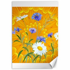 Flowers Daisy Floral Yellow Blue Canvas 12  X 18   by Nexatart