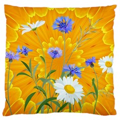 Flowers Daisy Floral Yellow Blue Standard Flano Cushion Case (two Sides) by Nexatart