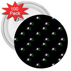 Pink Flowers On Black Big 3  Buttons (100 Pack) 