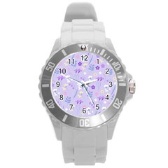 Violet,lavender,cute,floral,pink,purple,pattern,girly,modern,trendy Round Plastic Sport Watch (l) by NouveauDesign