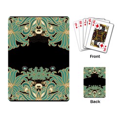 Black,green,gold,art Nouveau,floral,pattern Playing Card