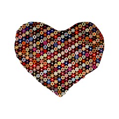 Mosaic Pattern Quilt Pattern Standard 16  Premium Flano Heart Shape Cushion  by paulaoliveiradesign