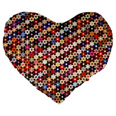 Mosaic Pattern Quilt Pattern Large 19  Premium Flano Heart Shape Cushion by paulaoliveiradesign