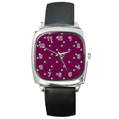 Pink Flowers Magenta Big Square Metal Watch