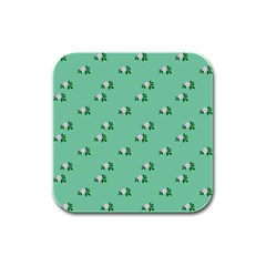 Pink Flowers Green Big Rubber Square Coaster (4 Pack) 