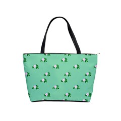 Pink Flowers Green Big Shoulder Handbags