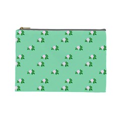 Pink Flowers Green Big Cosmetic Bag (large) 