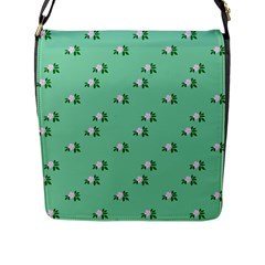 Pink Flowers Green Big Flap Messenger Bag (l)  by snowwhitegirl