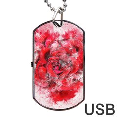 Flower Roses Heart Art Abstract Dog Tag Usb Flash (one Side) by Nexatart