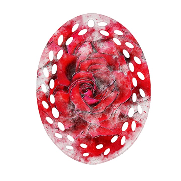 Flower Roses Heart Art Abstract Ornament (Oval Filigree)