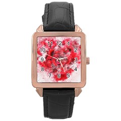 Flower Roses Heart Art Abstract Rose Gold Leather Watch 