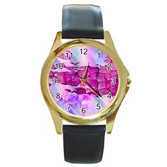 Background Crack Art Abstract Round Gold Metal Watch