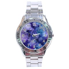 Ink Background Swirl Blue Purple Stainless Steel Analogue Watch by Nexatart