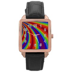 Abstract Pattern Lines Wave Rose Gold Leather Watch 