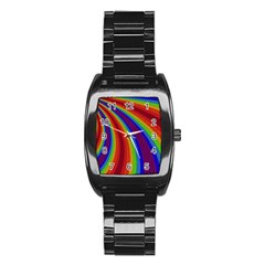 Abstract Pattern Lines Wave Stainless Steel Barrel Watch
