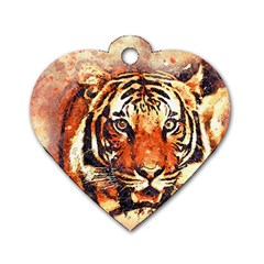 Tiger Portrait Art Abstract Dog Tag Heart (two Sides)