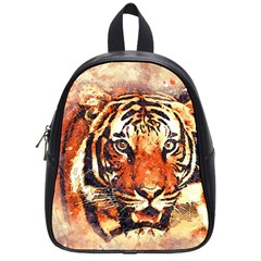 Tiger Portrait Art Abstract School Bag (small) by Nexatart