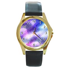 Background Art Abstract Watercolor Round Gold Metal Watch