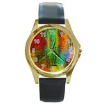 Color Abstract Background Textures Round Gold Metal Watch Front