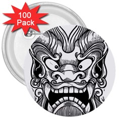 Japanese Onigawara Mask Devil Ghost Face 3  Buttons (100 Pack)  by Alisyart