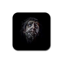 Jesuschrist Face Dark Poster Rubber Coaster (square)  by dflcprints