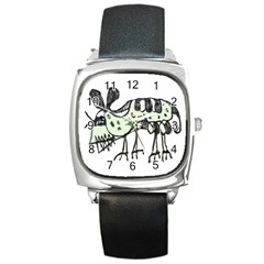 Monster Rat Pencil Drawing Illustration Square Metal Watch by dflcprints