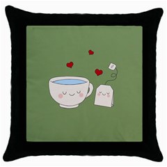 Cute Tea Throw Pillow Case (black) by Valentinaart