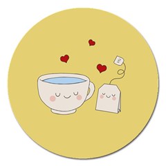 Cute Tea Magnet 5  (round) by Valentinaart