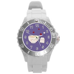 Cute Tea Round Plastic Sport Watch (l) by Valentinaart