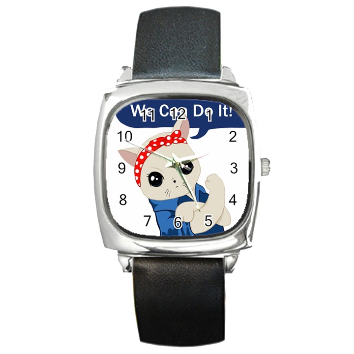 Feminist Cat Square Metal Watch