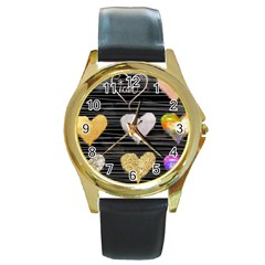 Modern Heart Pattern Round Gold Metal Watch by NouveauDesign