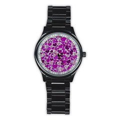 Sparkling Hearts Purple Stainless Steel Round Watch