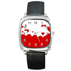 Heart Shape Background Love Square Metal Watch