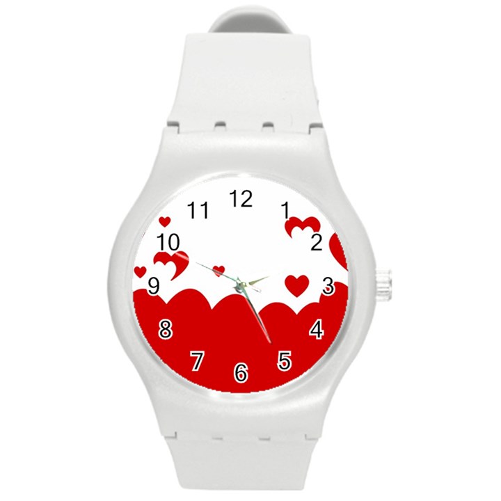 Heart Shape Background Love Round Plastic Sport Watch (M)