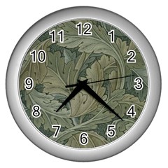 Vintage Background Green Leaves Wall Clocks (silver)  by Nexatart