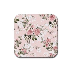Pink Shabby Chic Floral Rubber Coaster (square)  by NouveauDesign